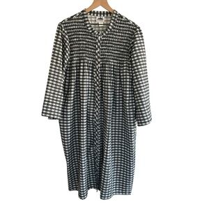 Metropolitan Gingham Plaid Housecoat 1X Sleep Gown Smocked Cottagecore Grannycor
